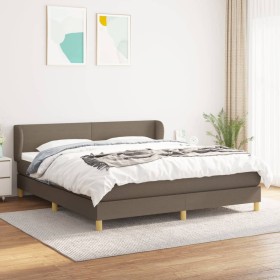 Cama box spring con colchón tela gris taupe 180x200 cm