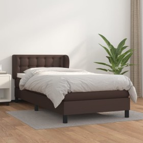 Cama box spring con colchón cuero sintético marrón 90x200 cm