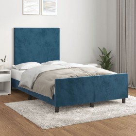 Estructura cama con cabecero terciopelo azul oscuro 120x200cm