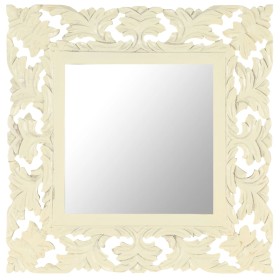 Espejo tallado a mano madera maciza de mango blanco 50x50 cm