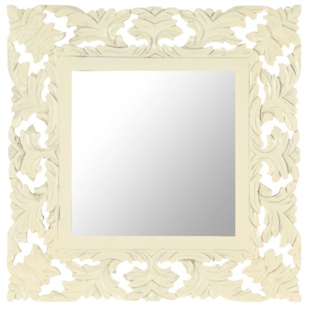 Espejo tallado a mano madera maciza de mango blanco 50x50 cm