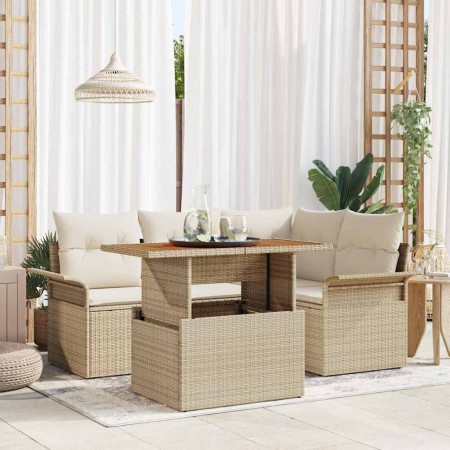 Conjunto de sofá de jardín 5 pcs beige y crema 100 x 55 x 73 cm
