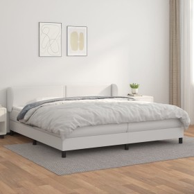 Cama box spring con colchón cuero sintético blanco 200x200 cm