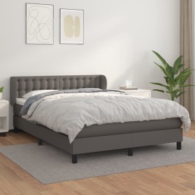 Cama box spring con colchón cuero sintético gris 140x200 cm