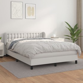 Cama box spring con colchón cuero sintético blanco 140x200cm