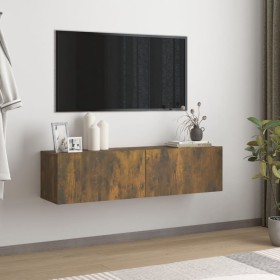 Mueble de pared TV contrachapado roble ahumado 120x30x30 cm