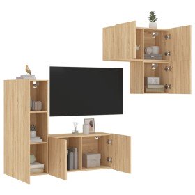 Muebles de TV de pared 4 pzas madera de ingeniería roble Sonoma Muebles de TV de pared 4 pzas madera de ingeniería roble Sonoma