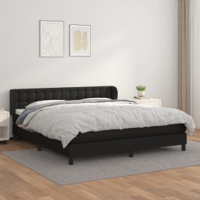 Cama box spring con colchón cuero sintético negro 180x200 cm