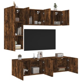 Muebles de TV de pared 5 pzas madera ingeniería roble ahumado