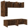 Muebles de TV de pared 5 pzas madera ingeniería roble ahumado