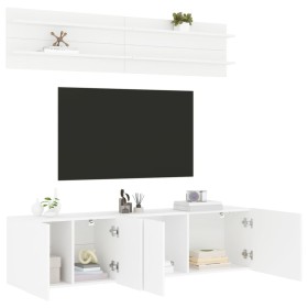 Muebles de TV de pared 6 piezas madera de ingeniería blanco