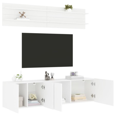 Muebles de TV de pared 6 piezas madera de ingeniería blanco