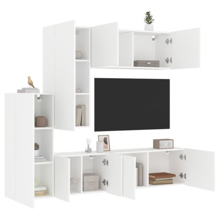 Muebles de TV de pared 5 piezas madera de ingeniería blanco en Muebles TV | Comprar online en Foro24