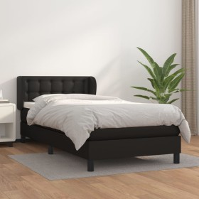 Cama box spring con colchón cuero sintético negro 100x200 cm