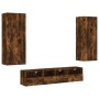Muebles de TV de pared 5 pzas madera ingeniería roble ahumado