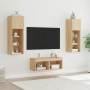 Muebles de TV de pared con luces LED 4 piezas roble Sonoma