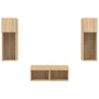 Muebles de TV de pared con luces LED 4 piezas roble Sonoma