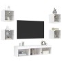 Muebles de TV de pared con LED 7 pzas madera ingeniería blanco