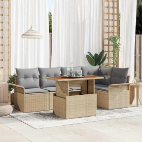 Conjunto de sofá de jardín con cojín 6 pcs beige y gris claro
