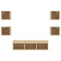 Muebles TV pared con LED 7 pzas madera ingeniería roble Sonoma