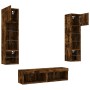 Muebles TV pared con LED 6 pzas madera ingeniería roble ahumado
