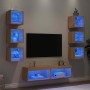 Muebles TV pared con LED 8 pzas madera ingeniería roble Sonoma