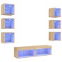 Muebles TV pared con LED 8 pzas madera ingeniería roble Sonoma