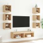 Muebles TV pared con LED 8 pzas madera ingeniería roble Sonoma