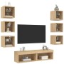 Muebles TV pared con LED 8 pzas madera ingeniería roble Sonoma