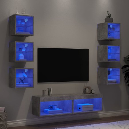 Muebles TV pared con LED 8 pzas madera ingeniería gris hormigón