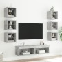 Muebles TV pared con LED 8 pzas madera ingeniería gris hormigón