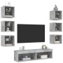 Muebles TV pared con LED 8 pzas madera ingeniería gris hormigón