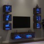 Muebles TV pared con LED 8 pzas madera ingeniería roble ahumado