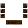 Muebles TV pared con LED 8 pzas madera ingeniería roble ahumado