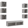 Muebles TV pared con LED 8 pzas madera ingeniería gris Sonoma