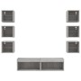 Muebles TV pared con LED 8 pzas madera ingeniería gris Sonoma