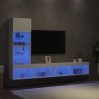 Muebles de TV de pared con LED 4 pzas madera ingeniería blanco