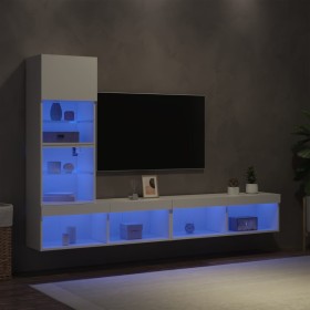 Muebles de TV de pared con LED 4 pzas madera ingeniería blanco