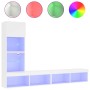 Muebles de TV de pared con LED 4 pzas madera ingeniería blanco
