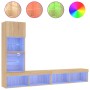 Muebles TV pared con LED 4 pzas madera ingeniería roble Sonoma