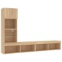 Muebles TV pared con LED 4 pzas madera ingeniería roble Sonoma