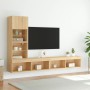 Muebles TV pared con LED 4 pzas madera ingeniería roble Sonoma