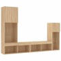 Muebles TV pared con LED 4 pzas madera ingeniería roble Sonoma