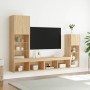 Muebles TV pared con LED 4 pzas madera ingeniería roble Sonoma