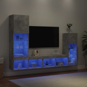 Muebles TV pared con LED 4 pzas madera ingeniería gris hormigón