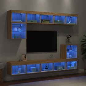 Muebles TV pared con LED 8 pzas madera ingeniería roble Sonoma Muebles TV pared con LED 8 pzas madera ingeniería roble Sonoma