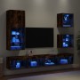 Muebles TV pared con LED 5 pzas madera ingeniería roble ahumado