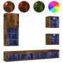 Muebles TV pared con LED 5 pzas madera ingeniería roble ahumado
