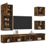 Muebles TV pared con LED 5 pzas madera ingeniería roble ahumado