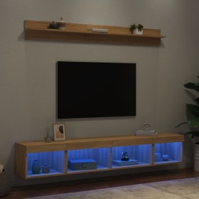 Muebles TV pared con LED 5 pzas madera ingeniería roble Sonoma